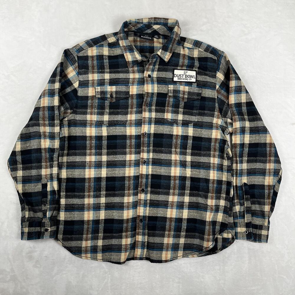 Dust Bowl Brewing Co Long Sleeve Flannel Shirt Mens 2XL Blue Plaid